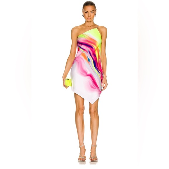 NWT ET OCHS Asymmetric One-shoulder Tie-dyed Crepe Mini Dress In Multicolor 6 - Picture 3 of 14